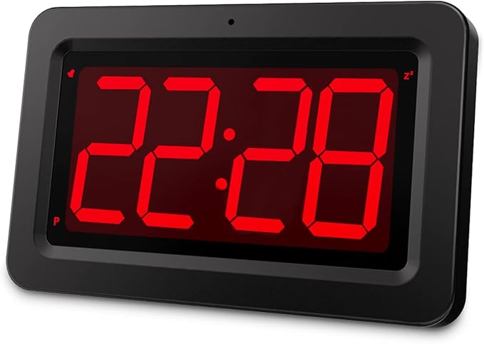 Digital Wall Clock, 3,2'' Led Large Display Alarm Clock, 2-Level auto dimming, 2 Ways of Power (USB or Battery), 2 D Cell Batteries Last About 12 Months，for Bedroom