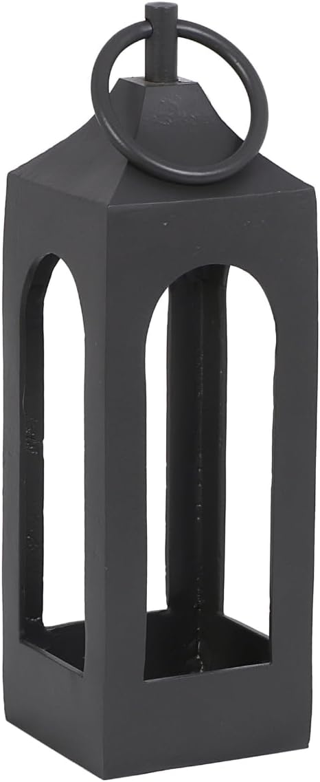 CG Hunter Small Black Lantern, Rustic Metal Decorative Lantern, Candle Holder for Indoor & Outdoor, Home Decor for Patio, Garden & Tabletop, Hanging Lantern for Parties & Weddings
