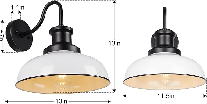 Outdoor Barn Light, Rustic Outdoor Wall Sconce, Farmhouse Exterior Wall Mount Light, Vintage Indoor Wall Lighting Fixture, Industrial White Lantern Lamp for Porch, Garage, Patio, RZ007 WH