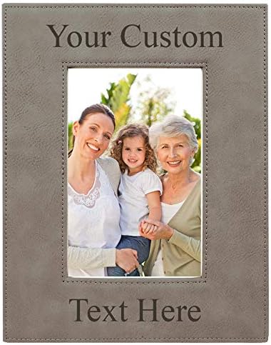 CustomGiftsNow Personalized Add Your Custom Text Engraved Leatherette Faux Leather Hanging/Tabletop Personalized Group Family Photo Picture Frame (Gray, 5x7-inch Vertical)