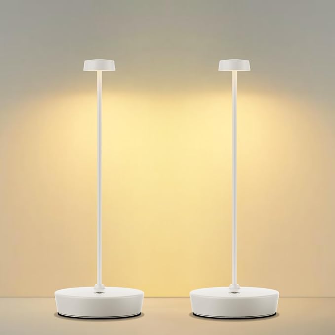 2Pack Cordless LED Table Lamp，Rechargeable Battery Desk Lamps, 3 Color Stepless Dimmable Metal Battery Table Lamps, Portable Table Light