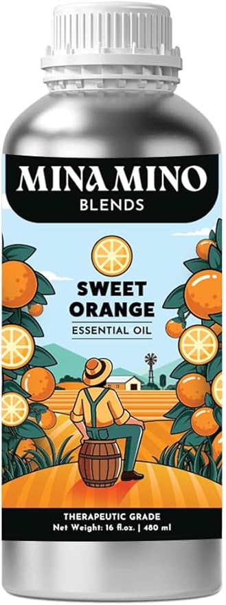 16 fl oz - Sweet Orange Essential Oil (100% Pure & Natural) Large Aluminum Bottle for Aromatherapy, Diffuser, Candle & Soap Making - Minamino Blends