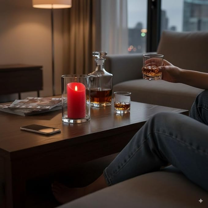 VENTA Flickering Flameless Candles with Remote Control - Battery Operated Candle for Decoration Table, Timer & Dimmer Features, Set - 3Pcs (4",5",6") (Red)
