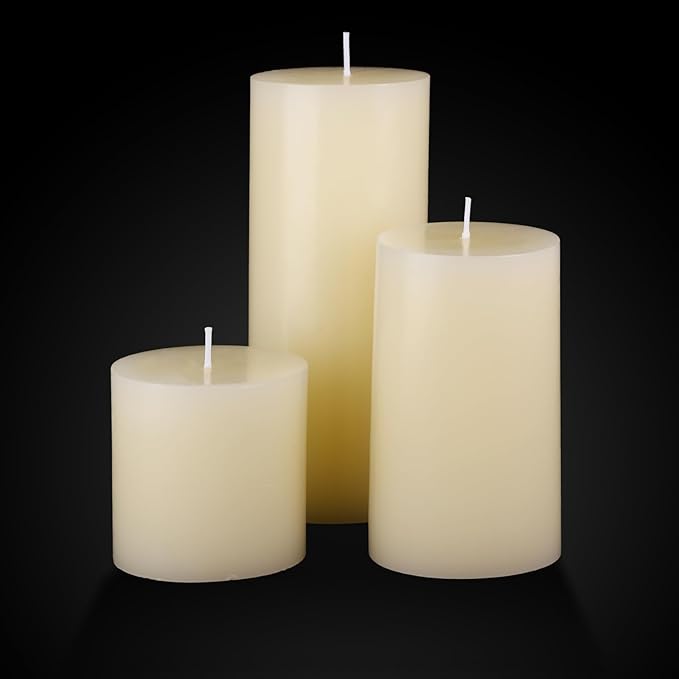 Shihanee Set of 6 Pillar Candles with Glass Cylinder Vases Clear Cylinder Hurricane Candleholders for Slim Tall Pillar Candles Wedding Thanksgiving Day Centerpieces(3'' X 5.9", 7.9", 9.8",Ivory)