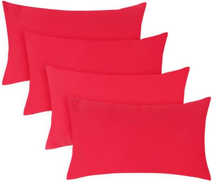 Covers & All Premium Rectangle ThrowPillow Inserts with Covers Set of 4, 12 x 20 Inches Red, Decorative Cushions for Couch Sofa Home Decor Office Travel UV Resistant Waterproof Soft Cushions Pillows