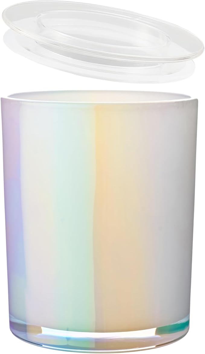 CandMak Candle Jars, 15 Pack 9 OZ Empty Glass Vessels Containers Jars Bulk with Clear Lids for Candle Making (Pearl White)