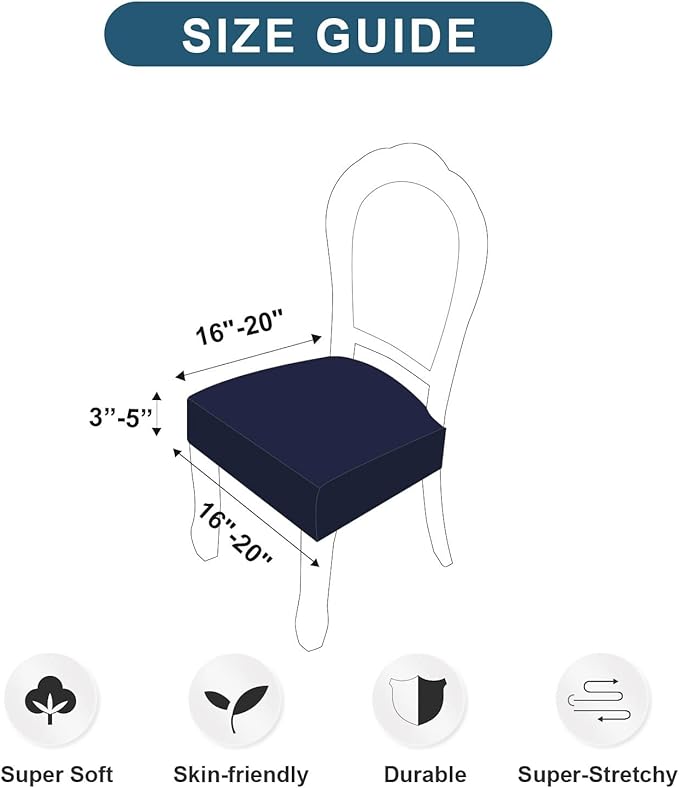Genina Waterproof Seat Covers for Chairs,Set of 4 Dining Room Chair Seat Covers for Kitchen,Stretch Jacquard Removable Washable Dining Chair Slipcovers Protectors,No Rear Covers, Navy Blue