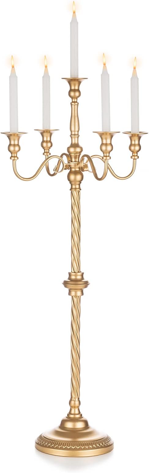 Sziqiqi Gold Floor Candelabra Candle Holder for Centerpiece - Tall 5 Arm Candlesticks Holders Metal Taper Candle Holder for Table Floral Centerpieces for Wedding Party Banquet