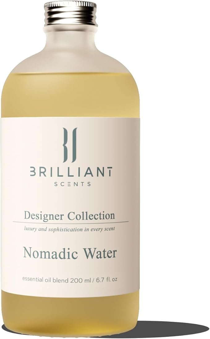 Brilliant Scents Nomadic Water Fragrance Oil 200ml - Premium Diffuser Oil for Home, Office, Hotels - Long Lasting, Plant-Based, Meets IFRA Standards, USA-Made - Lemon, Incense, Sandalwood