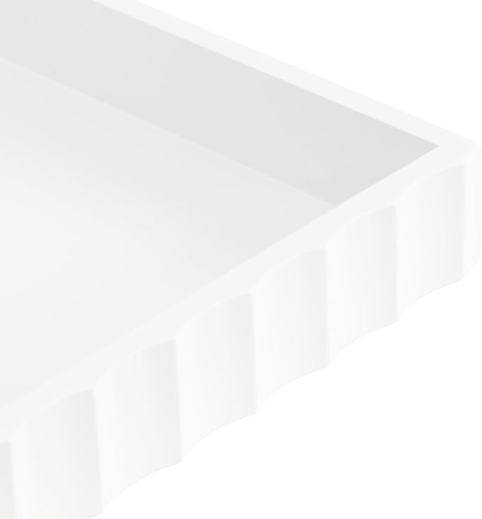 Kate and Laurel Lissi Decorative Rectangle Tray with Wavy Design, 16 x 12, White, Modern Scalloped Serving Tray for Coffee Table Ottoman, Dining Table, or Entryway Catch-All Tray