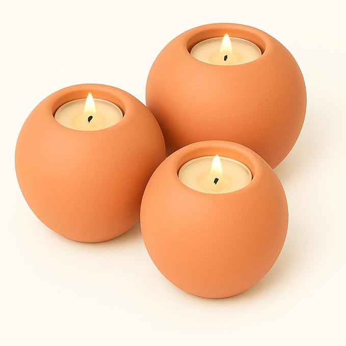 Concrete Sphere Tea Light Holder - Minimalist Centerpiece - Candle Holder - Modern Interior Design (Peach, Medium Sphere)