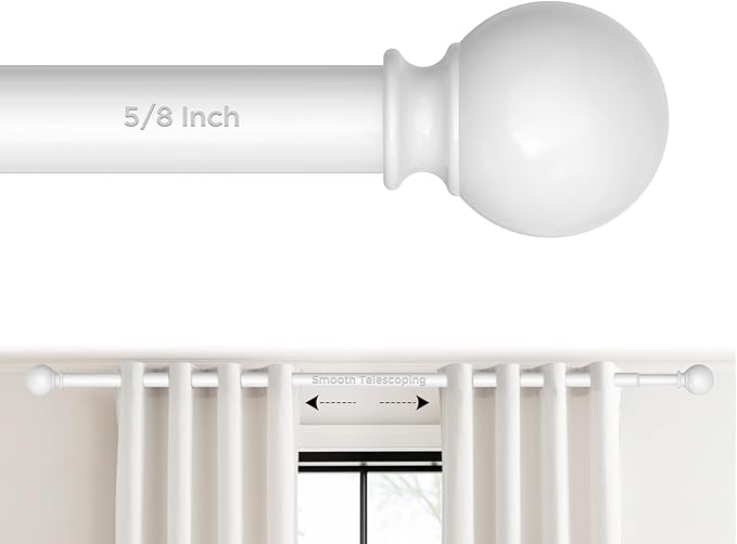 White Curtain Rods 66 to 120 Inches(5.5-10 Feet),5/8 inch Splicing Drapery Rods,Small Curtain Rods Set,Size: 36''-120'', White