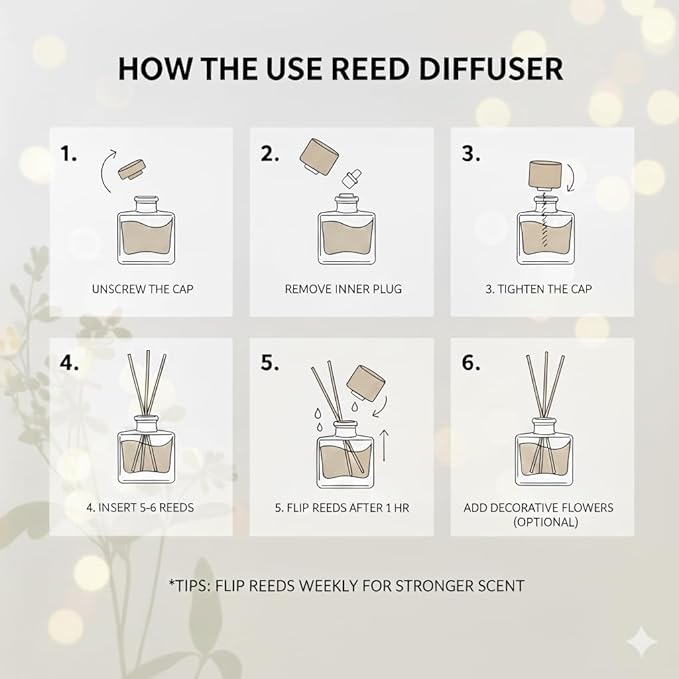PEANÄK Reed Diffuser Set,6.7oz (200ml) Honey Rose Scented Diffuser with Preserved Flowers & 8 Fiber Sticks, Home Fragrance Reed Diffuser for Bathroom Shelf Decor
