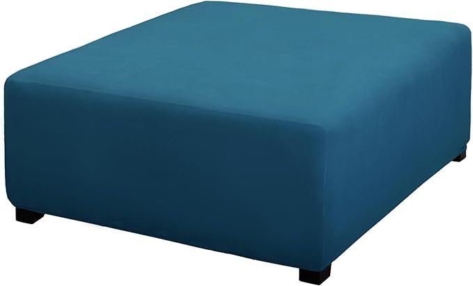 PureFit Super Stretch Form Fit Square Ottoman Cover Rectangle - Ottoman Slipcovers for Foot Stool & Folding Storage Furniture for Living Room with Nonslip Elastic Bottom (Medium-XL, Peacock Blue)