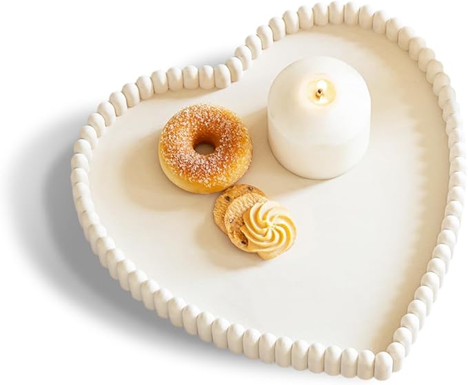 Coffee Table Tray, Home Decor Heart Shaped Tray, Concrete Cream White Coffee Table Decor Trays, Serving Decorative Trays for Dining Table
