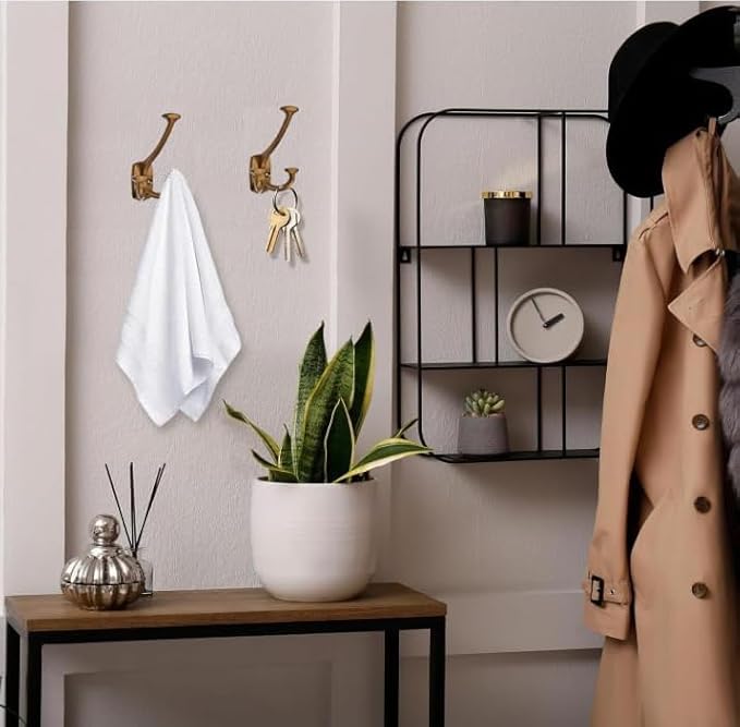 10 Pack Antique Brass Hooks Large Wall Mounted Solid Heavy-Duty Decorative Double-Sided Coat Hooks for Coats,Hats,Backpacks,Bags Closet,Entryway,Laundry Room,Office