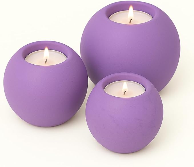 Concrete Sphere Tea Light Holder - Minimalist Centerpiece - Candle Holder - Modern Interior Design (Cobalt Blue, Set of 3 Sizes)