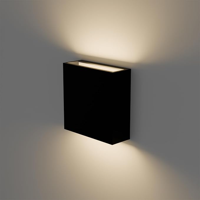 Modern LED Wall Sconce Outdoor Up Down Wall Lamp, Black Aluminum Waterproof Wall Lights Exterior Light Fixtures 450LM 3000K Hallway Wall Lighting for Porch Front Door Garden Yard Patio