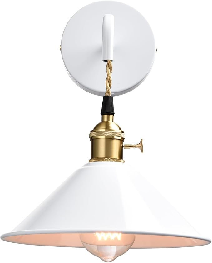 Plug-in Wall Lamp with Umbrella Shade, Bright White Wall Light Fixture Set of Two with On/Off Switch Nordic and Industrial Wall Sconces for Cabinet Bedroom bar