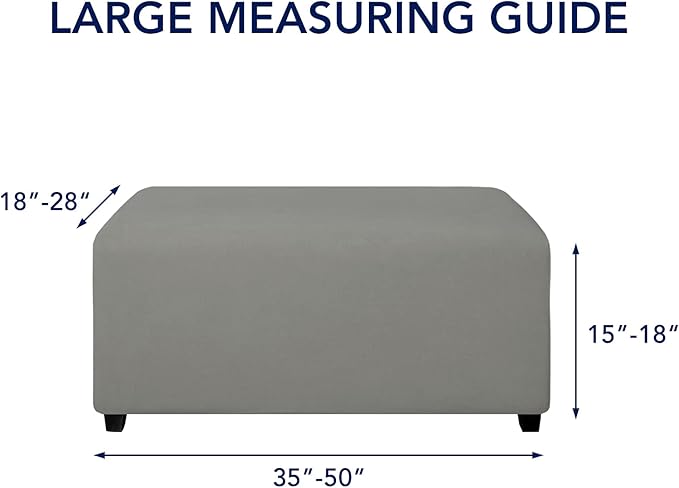 PureFit Super Stretch Soft Form Fit Ottoman Cover Rectangle - Ottoman Slipcovers for Foot Stool & Folding Storage Furniture for Living Room with Nonslip Elastic Bottom (Large, Light Gray)