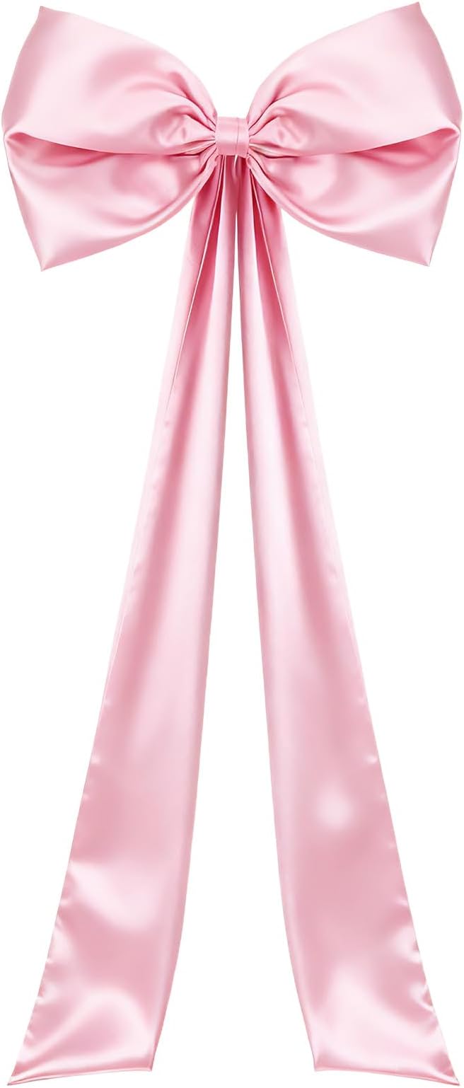 27" x 122" Giant Pink Bow for Coquette Birthday Decorations - Satin Bow with Long Streamers for Christmas Tree Topper Room Decor