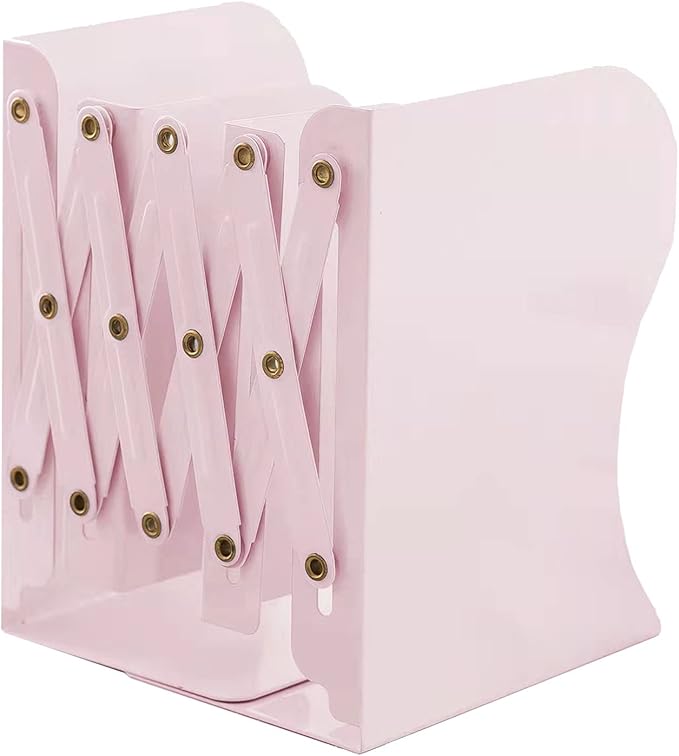 Adjustable Metal Bookends Heavy Duty for Shelves, 2 Dividers, Anti-Slip Design Expandable Book Ends for Desk, Office(Morandi Pink, 19 inches Max)