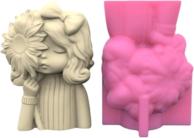 Sunflower and Girl Concrete Flower Pot Silicone Mold Succulent Planter Vase Pen Holder Cement Clay Mold Plaster Epoxy Resin Mould