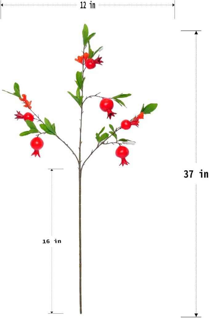 4-Piece Set of 37 Inch Artificial Pomegranate Berry Stems - Realistic Fake Red Rosehip Branches, Silk Autumn Wedding Center Decorations, Farmhouse Kitchen Home Parties
