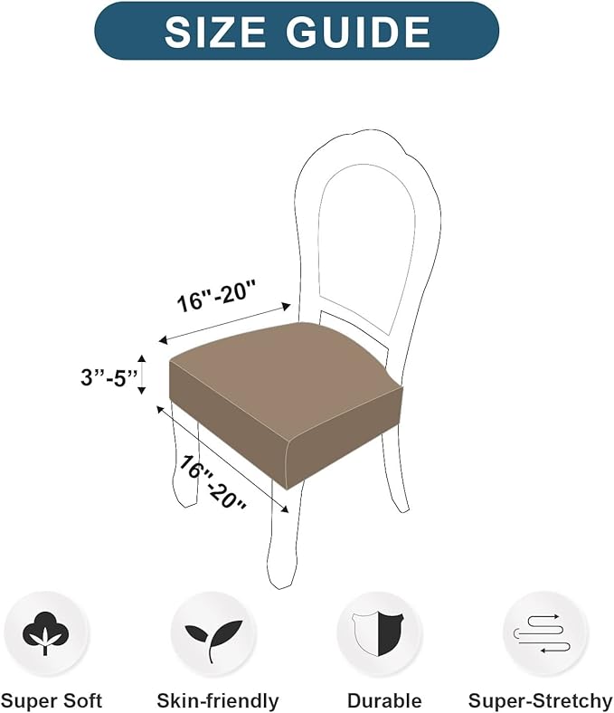 Genina Waterproof Seat Covers for Chairs,Set of 4 Dining Room Chair Seat Covers for Kitchen,Stretch Jacquard Removable Washable Dining Chair Slipcovers Protectors,No Rear Covers, Taupe