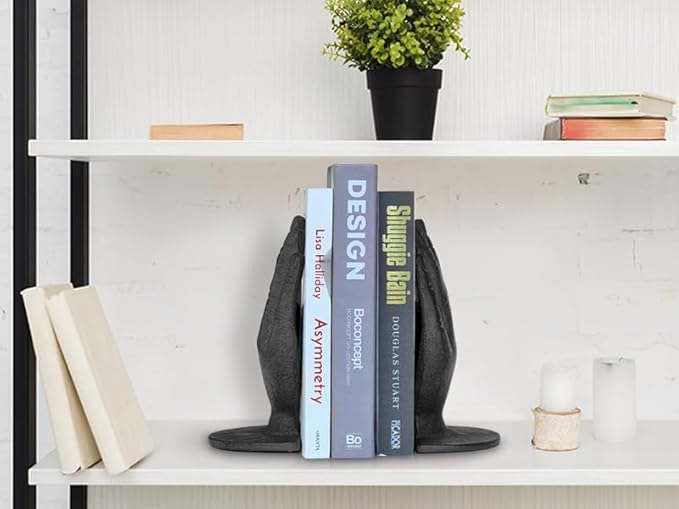 Ambipolar Hands Style Decorative Bookends - Antique Black Cast Iron Decorative Accent for Home Decor, Bookshelf, Living Room Decor, Decorative Bookends for Heavy Books