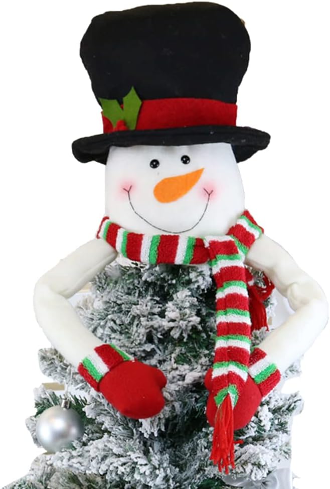 Christmas Tree Topper Snowman Top Hugger for Xmas Tree Holiday Decor Winter Wonderland Decoration New Year Ornament with Hat Shawl and Poseable Arms