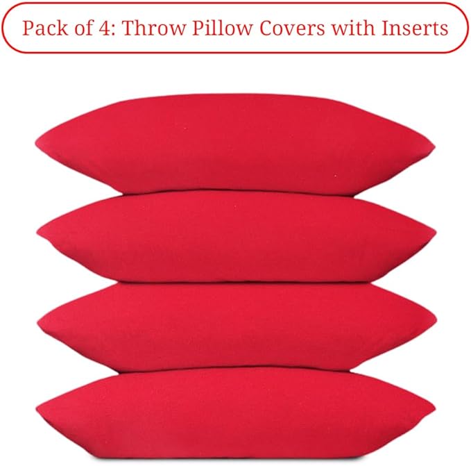 Covers & All Premium Rectangle ThrowPillow Inserts with Covers Set of 4, 12 x 20 Inches Red, Decorative Cushions for Couch Sofa Home Decor Office Travel UV Resistant Waterproof Soft Cushions Pillows