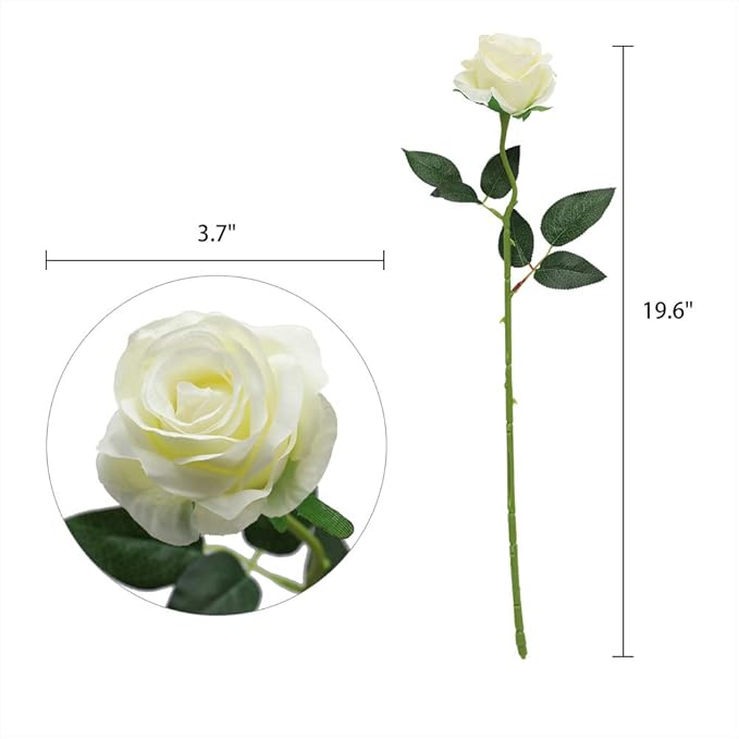 Nubry Artificial Silk Rose Flower Bouquet Lifelike White Fake Rose for Wedding Home Party Decoration Event Gift 10pcs (Off White)