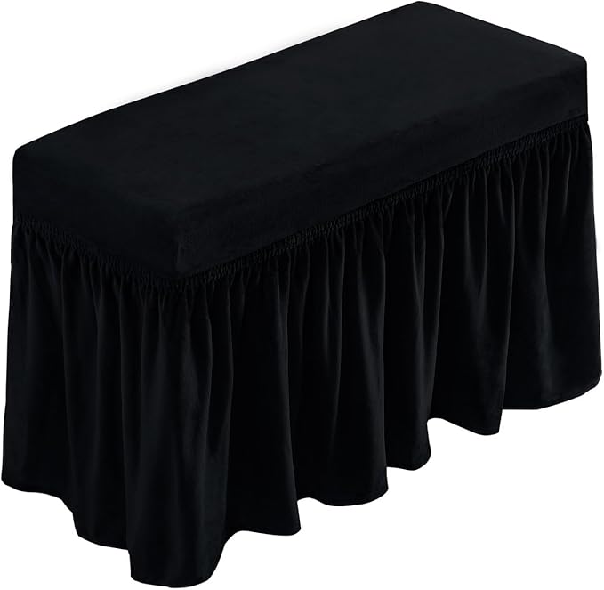 NICEEC Spandex Stretch Piano Bench Cover with Skirt Removable Ottoman Cover Rectangular Washable Stool Slipcover for Duet Piano Bench Seat Cushion Protector(Black)