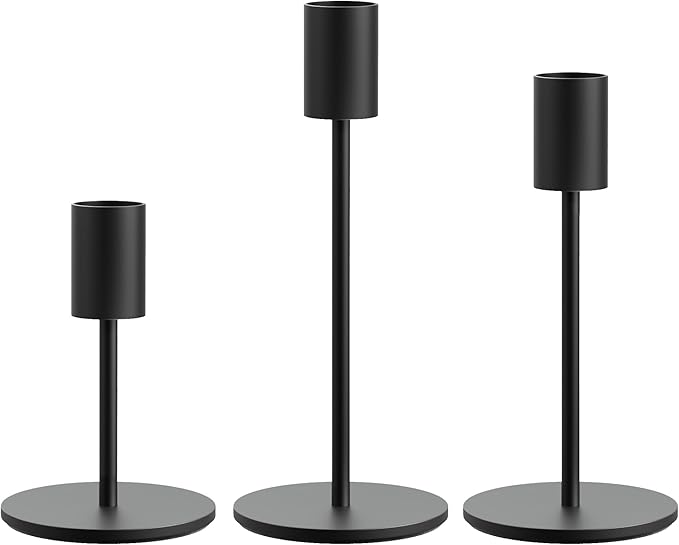 FSyueyun Black Candle Holder Taper Candle Holders, Set of 3 Candle Stick Holders Decor for Mantel Table Centerpiece, Used for Wedding, Dinning, Housewarming Gift
