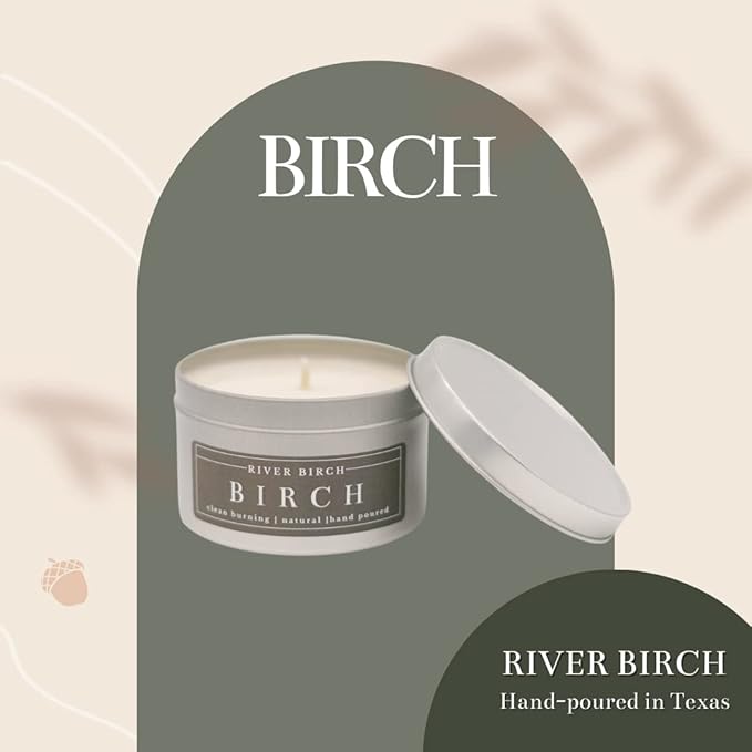 River Birch Candles Birch Scented Candle | Premium, All-Natural, Non-Toxic, Soy Candles | 8 oz. Silver Tin Travel Candle | Cozy Relaxing Gifts for Home