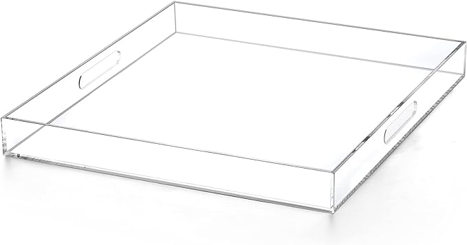 Clear Acrylic Ottoman Tray with Cutout Handles 20x20 Inch Over Sized Serving Tray, Organizer Rubber Boot Tray Decorative for Living Room Bedroom,Bathroom and Entryway Kitchen Tabletop
