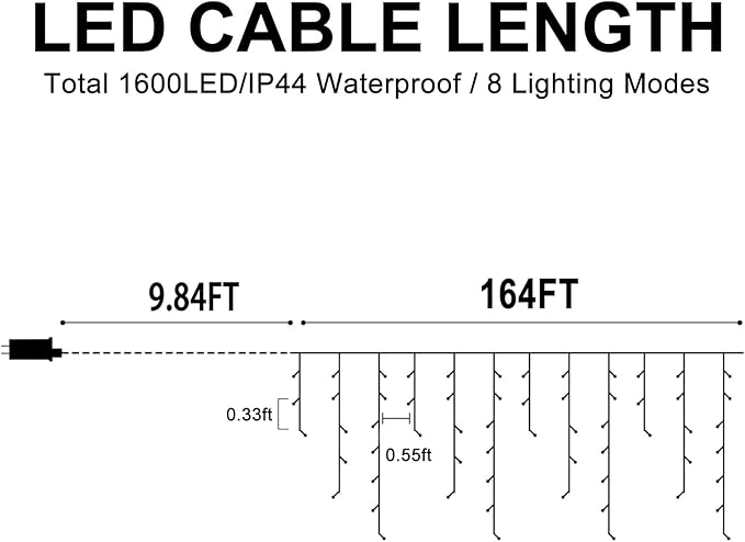 Christmas Lights Outdoor, 164FT 1600 LED Ice Lights for Outside, 320 Drops Ice String Lights with 8 Modes, Waterproof Timer & Memory for Yard, Garden, Eaves, Patio, Party (Red Green and Cool White)