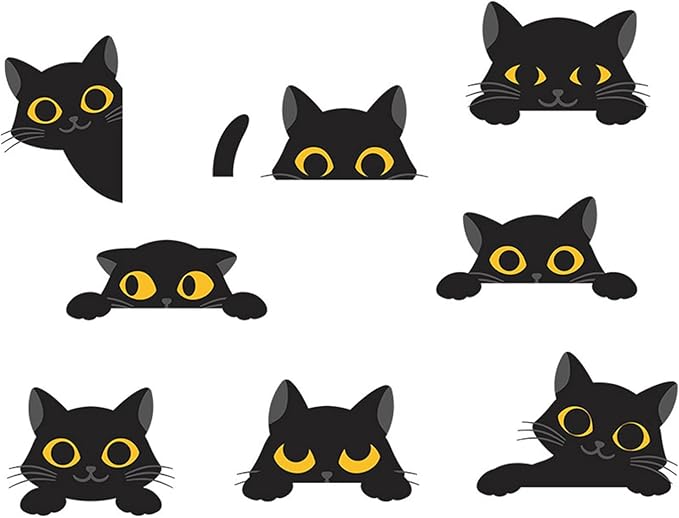 Black Cat Wall Decals Stickers – Peekaboo Cats Art for Kids Room, Nursery, Bedroom, Living Room, Laptop, Fridge, DIY Removable Vinyl Wall Decorations