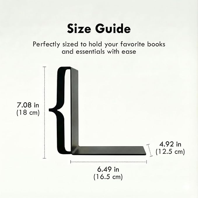 Decorative Bookends for Shelves - Modern Bracket Shaped Metal Book Ends for Home Office Decor, Unique Minimalist Desk Accessories & Gift (White)