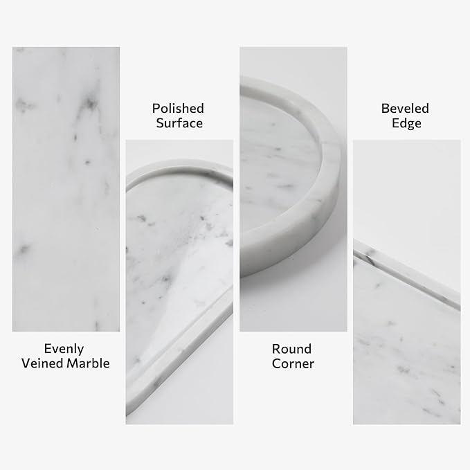 Carrara White Marble Tray, 2 Pcs, Marble Vcnity Tray, Bathroom, Decor for Trinket Perfume Jewelry Candle, 12 Inch Oval