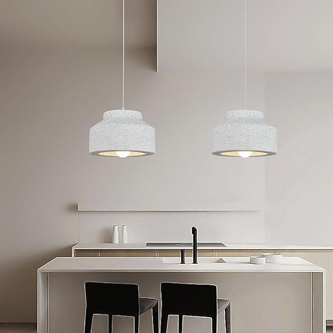 Modern Minimalist Concrete Pendant Light White Textured Stone Pendant Lamp Japanese Nordic Hanging Lamp for Dining Room Kitchen Island Bedroom Lighting