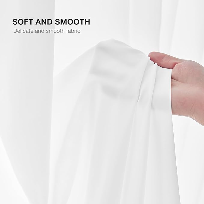 Anmao Non-See-Through Bright White Privacy Semi Sheer Curtains for Living Room 96 Inch Length 2 Panels Set, Light Filtering That Let Light In Rod Pocket Window Drapes for Bedroom, 52W x 96L,Pure White