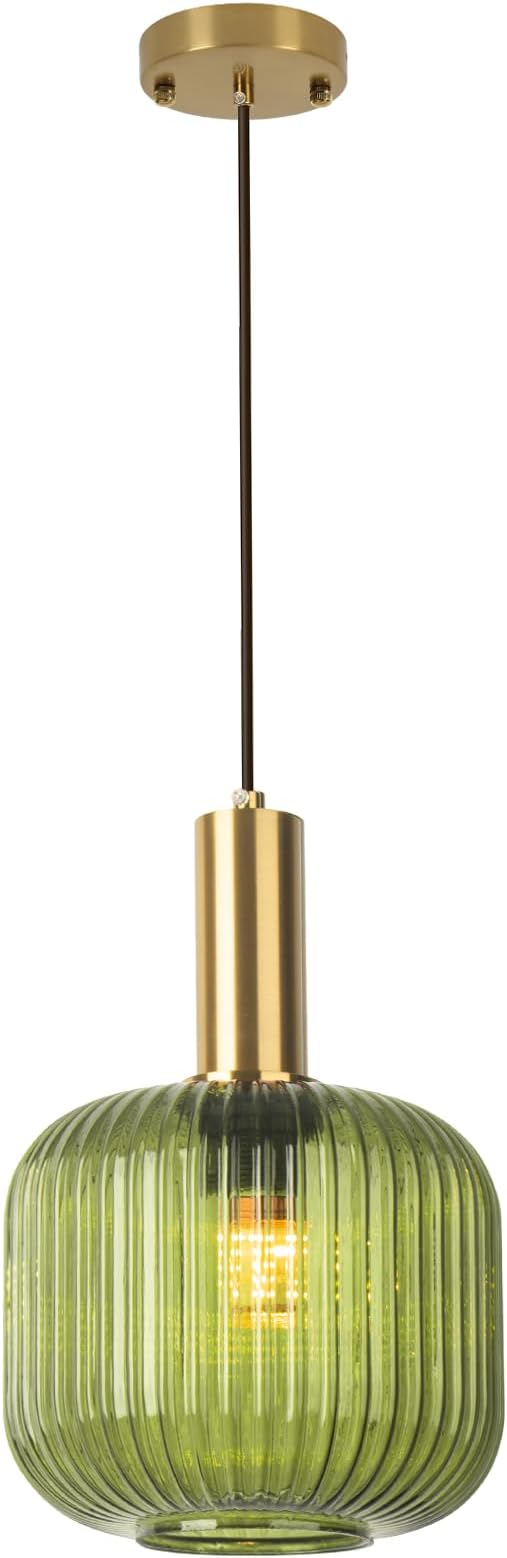Green Glass Pendant Light Vintage Kitchen Pendant Lighting Over Island Sink Mid Century Modern Gold Hanging Pendant Light Fixture for Bedroom Living Room Dining Room