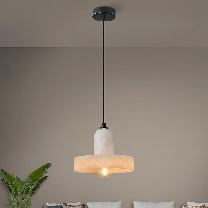 Alabaster Pendant Light for Kitchen Island, Modern Brass Hanging Light Fixture with Natural Alabaster Stone Shade, Adjustable Pendant Lighting Over Sink, Dining, Bar, Counter - 1 Pack