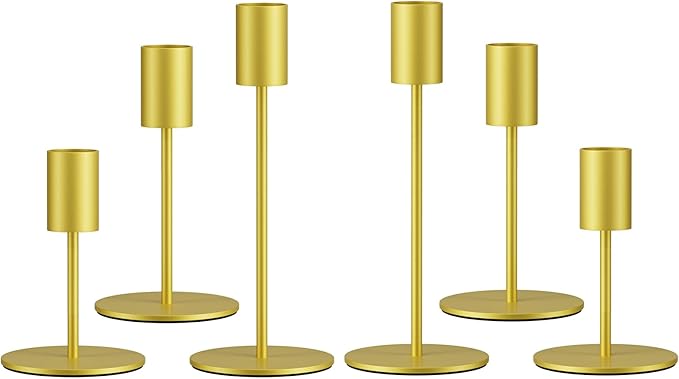 Set of 6 Gold Taper Candle Holders Candlestick Holders, Decor Candle Stick Candle Holder for Table or Mantel Centerpiece, Wedding, Dinning, Party Home Decor