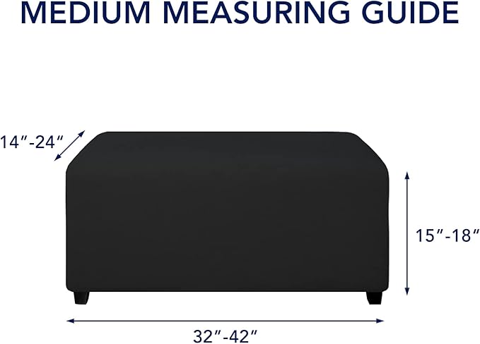 PureFit Super Stretch Soft Form Fit Ottoman Cover Rectangle - Ottoman Slipcovers for Foot Stool & Folding Storage Furniture for Living Room with Nonslip Elastic Bottom (Medium, Black)