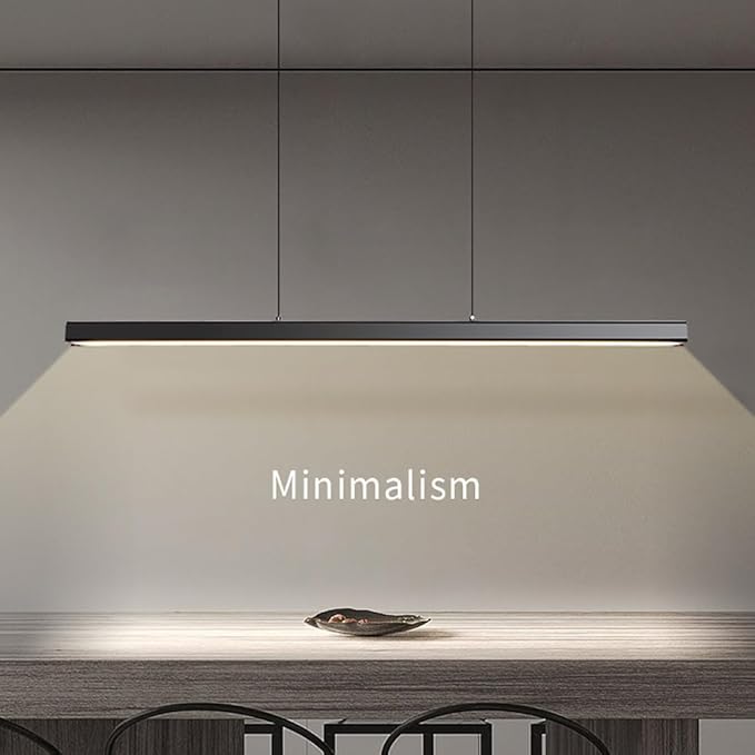 JAYMP Minimalist Linear Pendant Light Dimmable LED Modern Chandelier Dining Room Island Light Restaurant Cafe Bar Office Hanging Lamp Black 57"