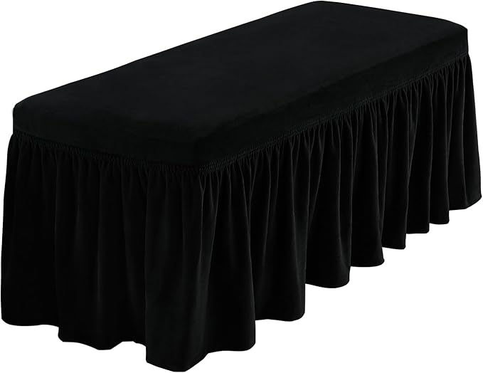 NICEEC Spandex Stretch Dining Bench Cover with Skirt Removable Bench Slipcover Rectangle Washable Bench Cushion Covers for Dining Room Living Room Bedroom Kitchen(Black)