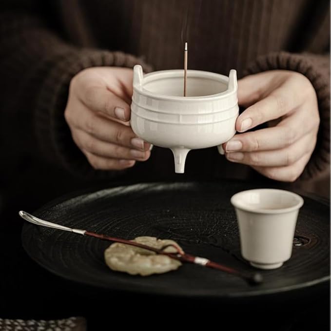 Incense Holder Modern Minimalist Circular Incense Stick Burner for Cones or Sticks for Yoga & Meditation, Enhance Atmosphere,Ceramic Ash Catcher White-1
